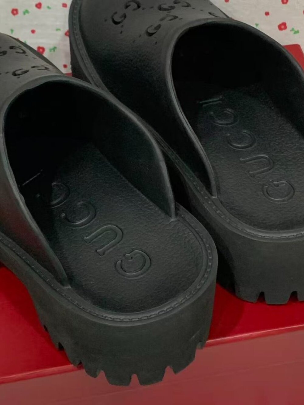 Black Platform Perforated Logo Clog Mules - Picture 3 of 5